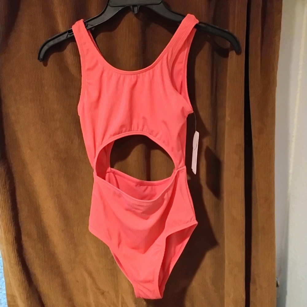 2/$15 NWT Pink Shimmer Cutout Swimsuit Girls 12 Firm Price